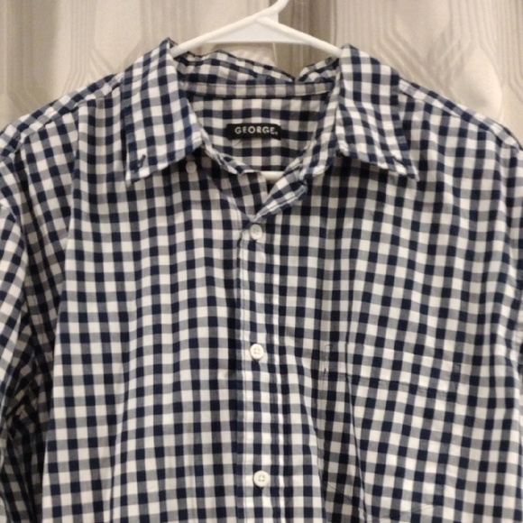 George Black and White Checkered Button Down Shirt Large - Picture 3 of 5